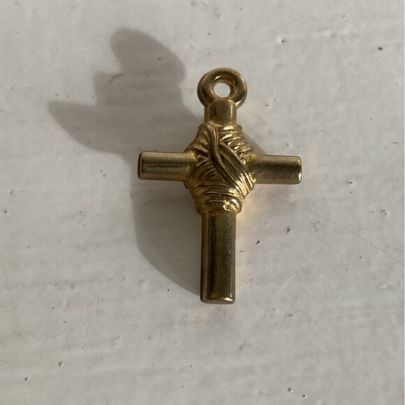 Gold Tone Cross Pendant With Textured Design - Picture 2 of 3